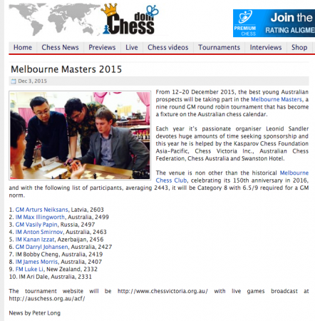 Melbourne Masters 2015 Chessdom